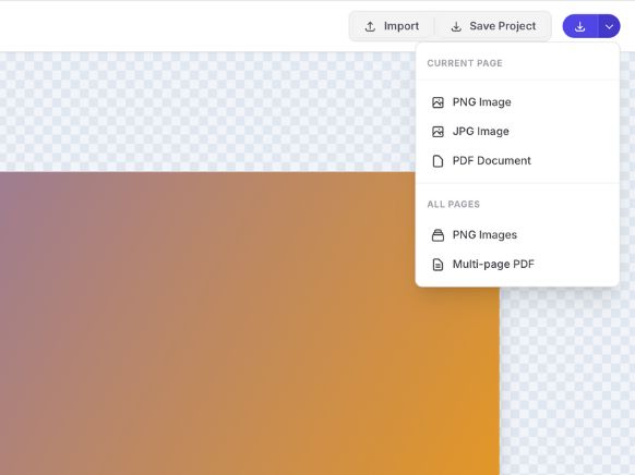 FluxEdit export options showing PNG, JPG, and PDF formats